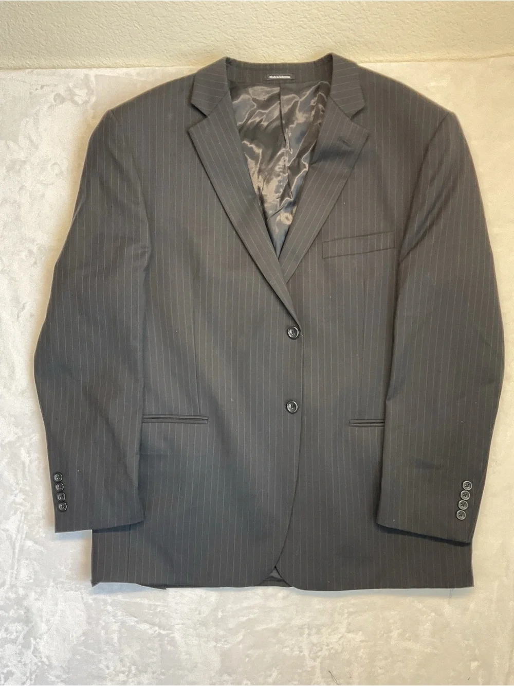 Pronto Uomo Black Pinstripe Two-Button Suit Jacket Size 48R